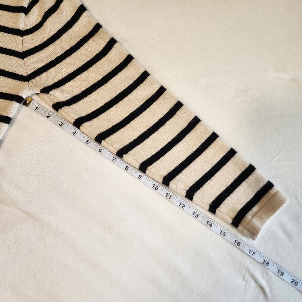 LILLUSORY Striped Cardigan Sweater Lady Jacket Gold Buttons Black & Cream Size L - Picture 13 of 13